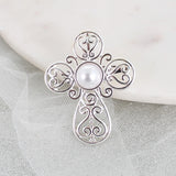 Silver Filigree & Pearl Cross Pin/Pendant