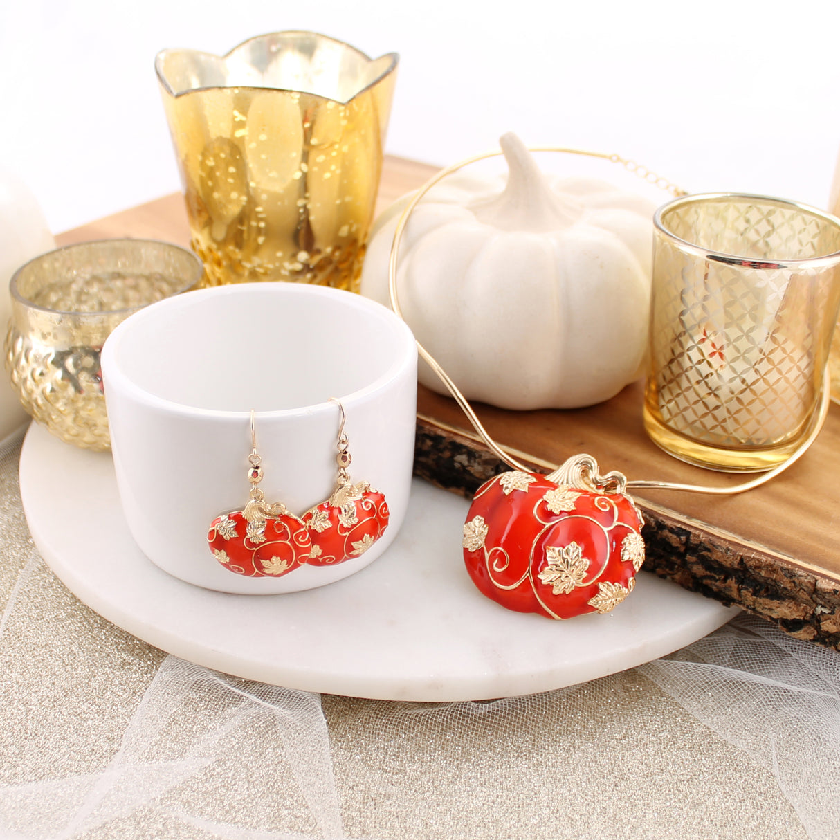 Gold Leaf Filigree Pumpkin Earrings