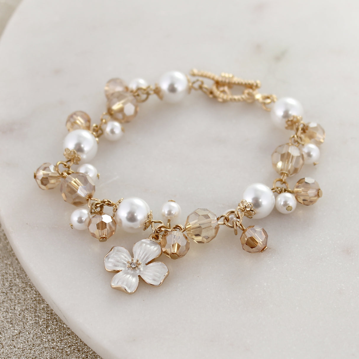 Glitzy Gold Dogwood Toggle Clasp Bracelet