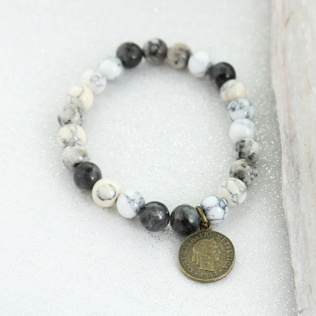 Gray Stone Bead Stretch Bracelet