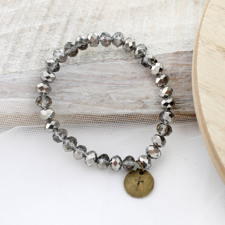 Gray Crystal & Cross Stretch Bracelet