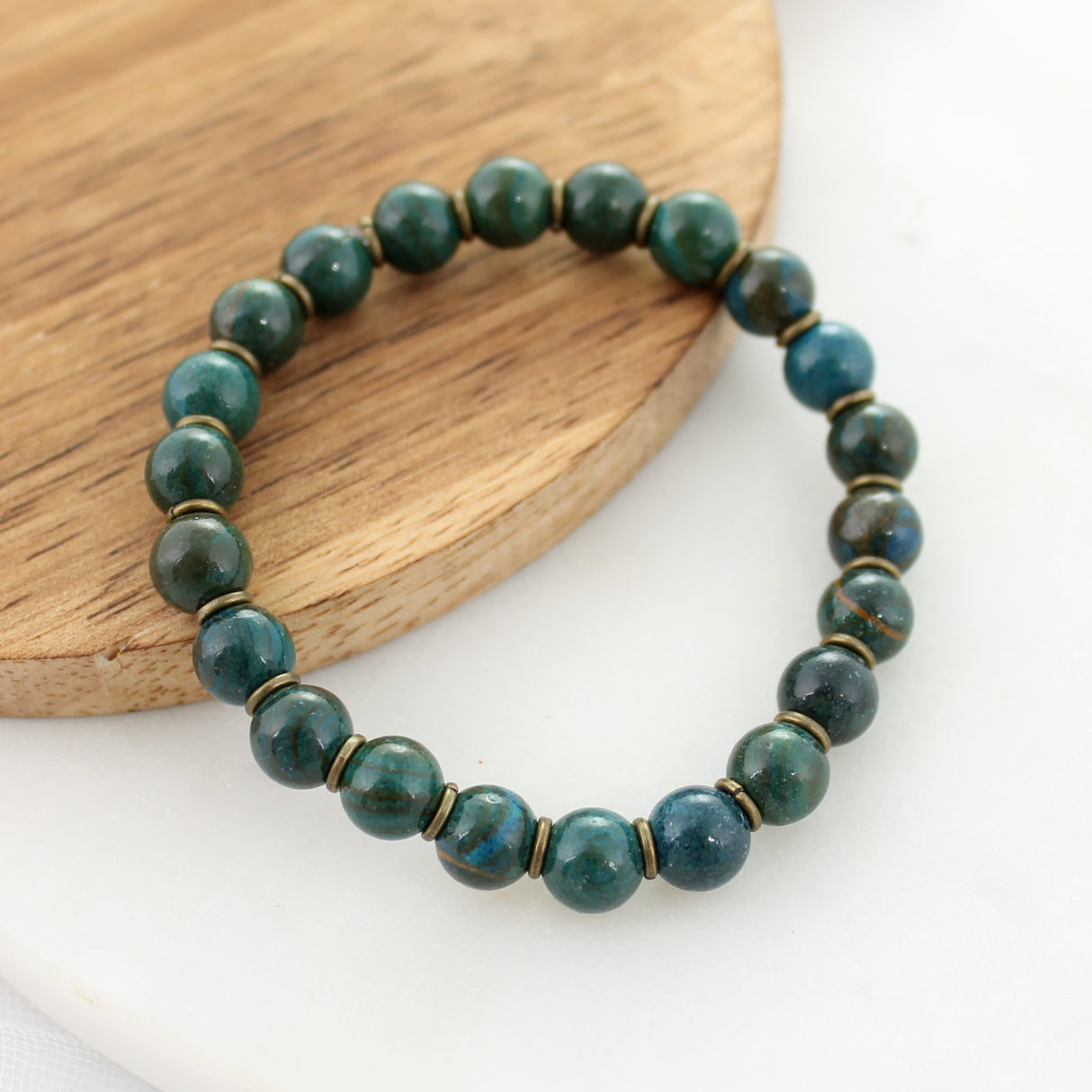 Green Stone Bead Stretch Bracelet