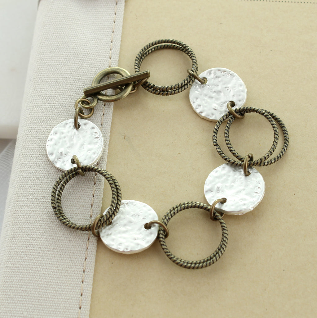 Silver Disc & Vintage Loop Toggle Bracelet