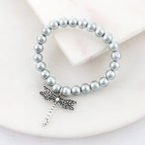 Silver & Pearl Dragonfly Key Stretch Bracelet