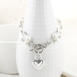 Silver Heart & Pearl Toggle Bracelet