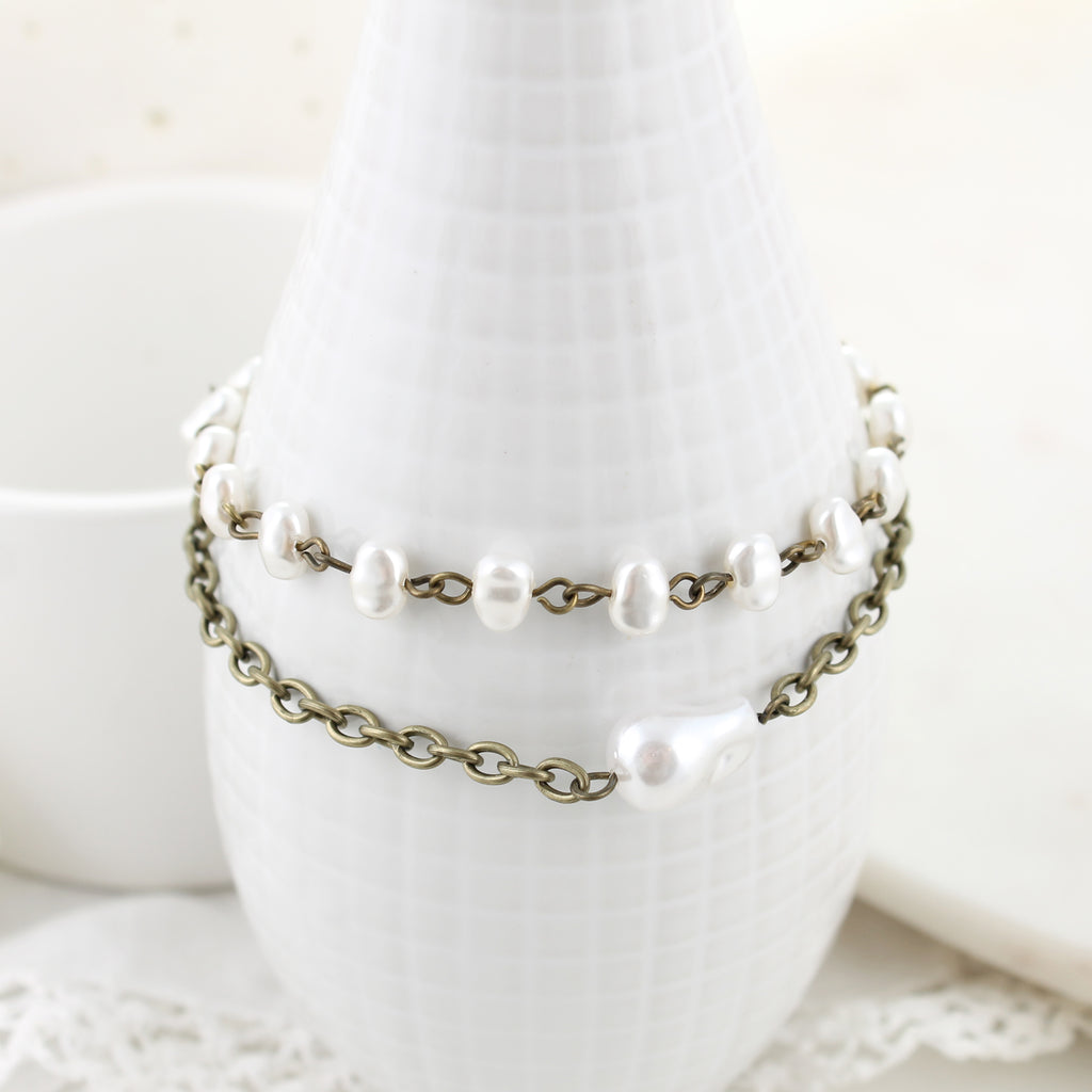 Vintage Finish & Pearl Double Layer Toggle Bracelet
