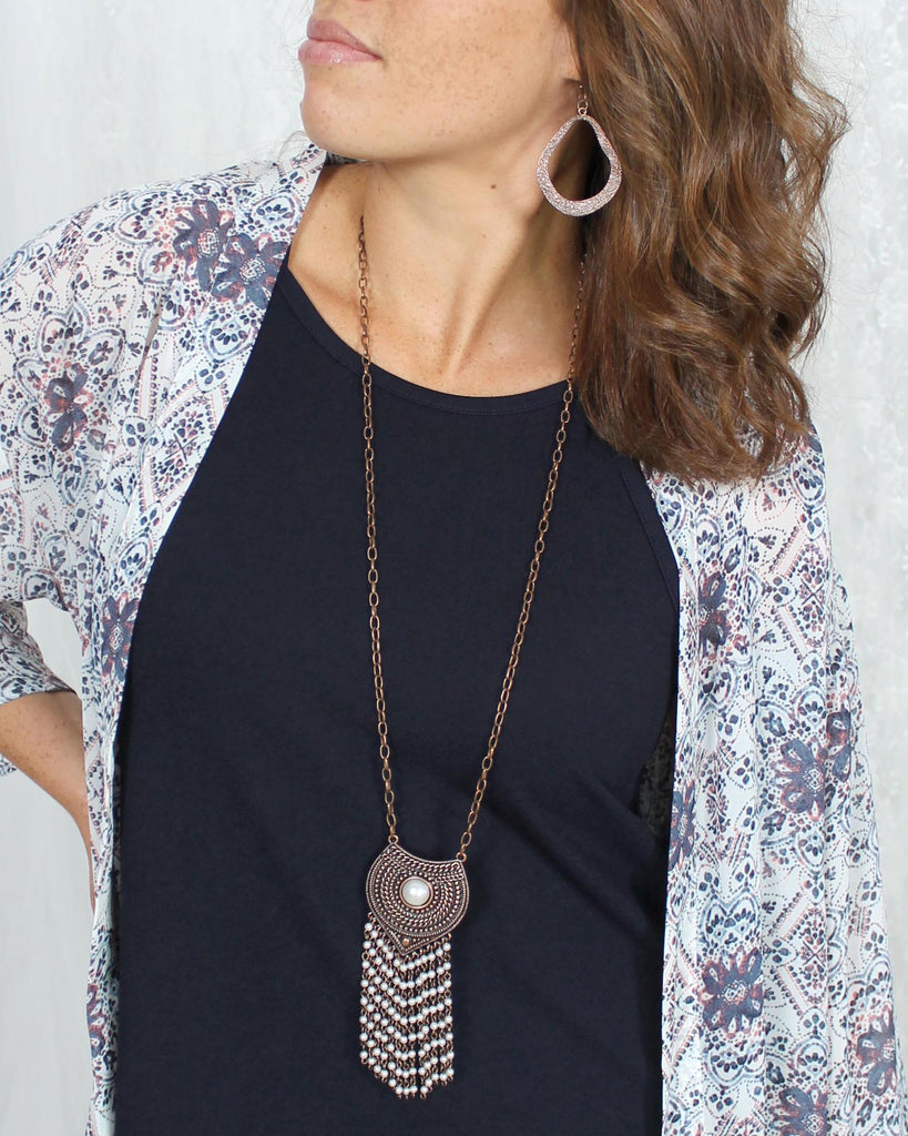 Textured Copper Abstract Oval Earrings