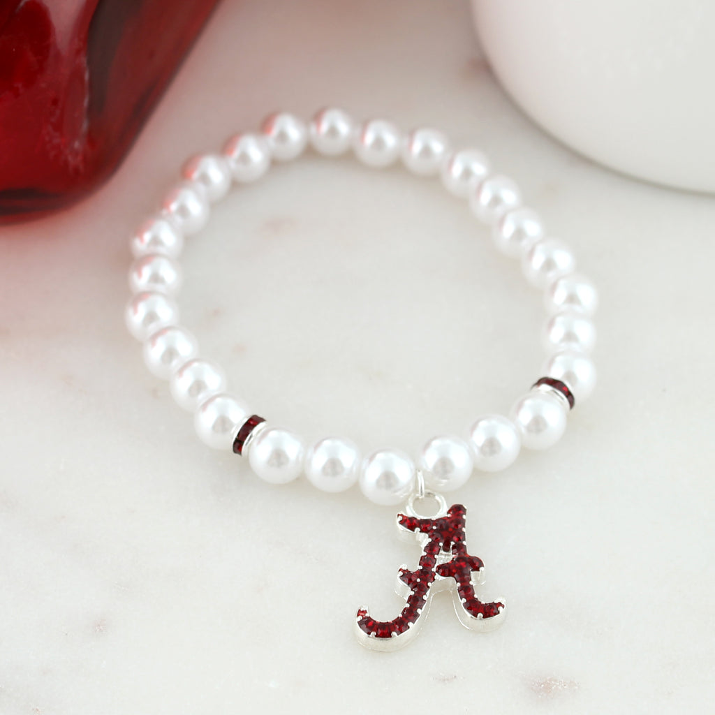 Alabama Pearl & Crystal Logo Stretch Bracelet