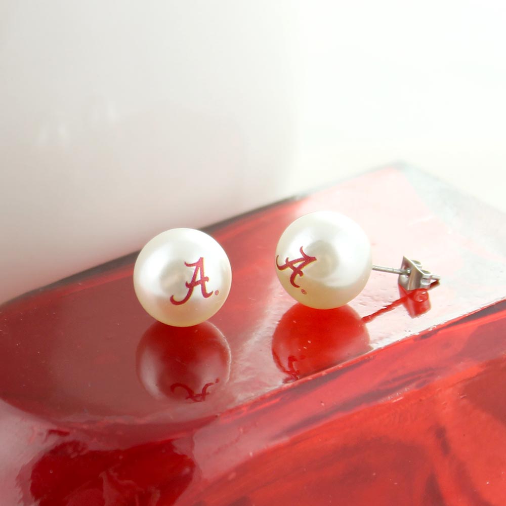 Alabama Logo Pearl Stud Earrings