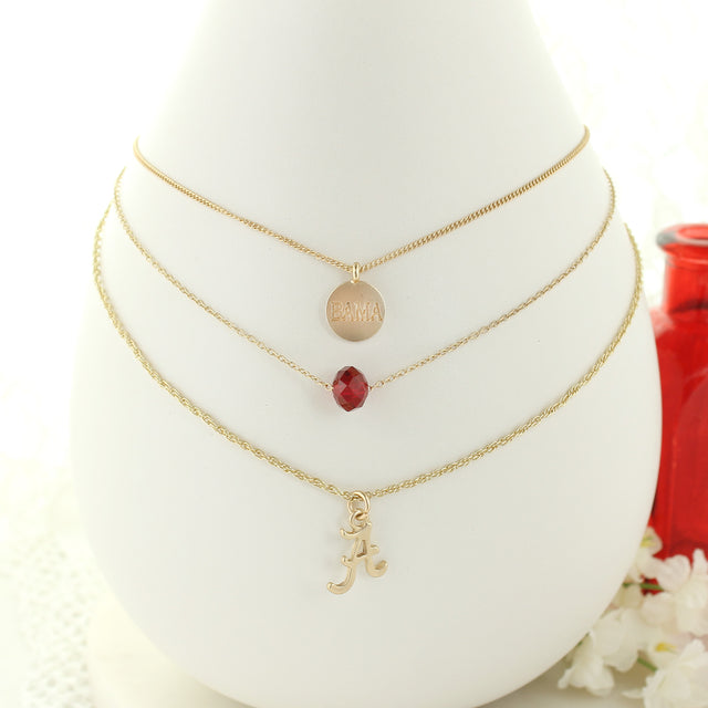 16” - 20” Alabama Matte Gold Logo Trio Necklace Set