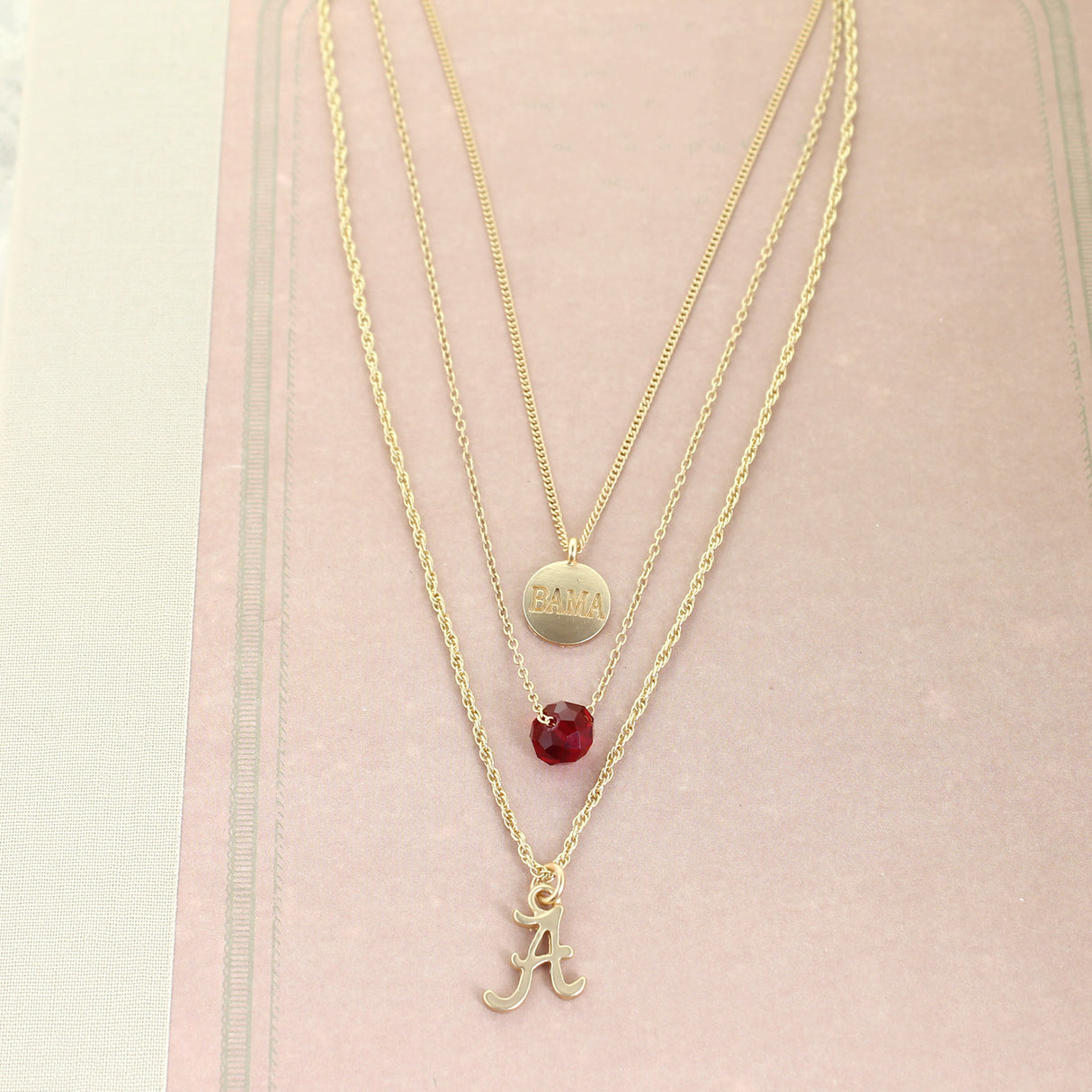 16” - 20” Alabama Matte Gold Logo Trio Necklace Set