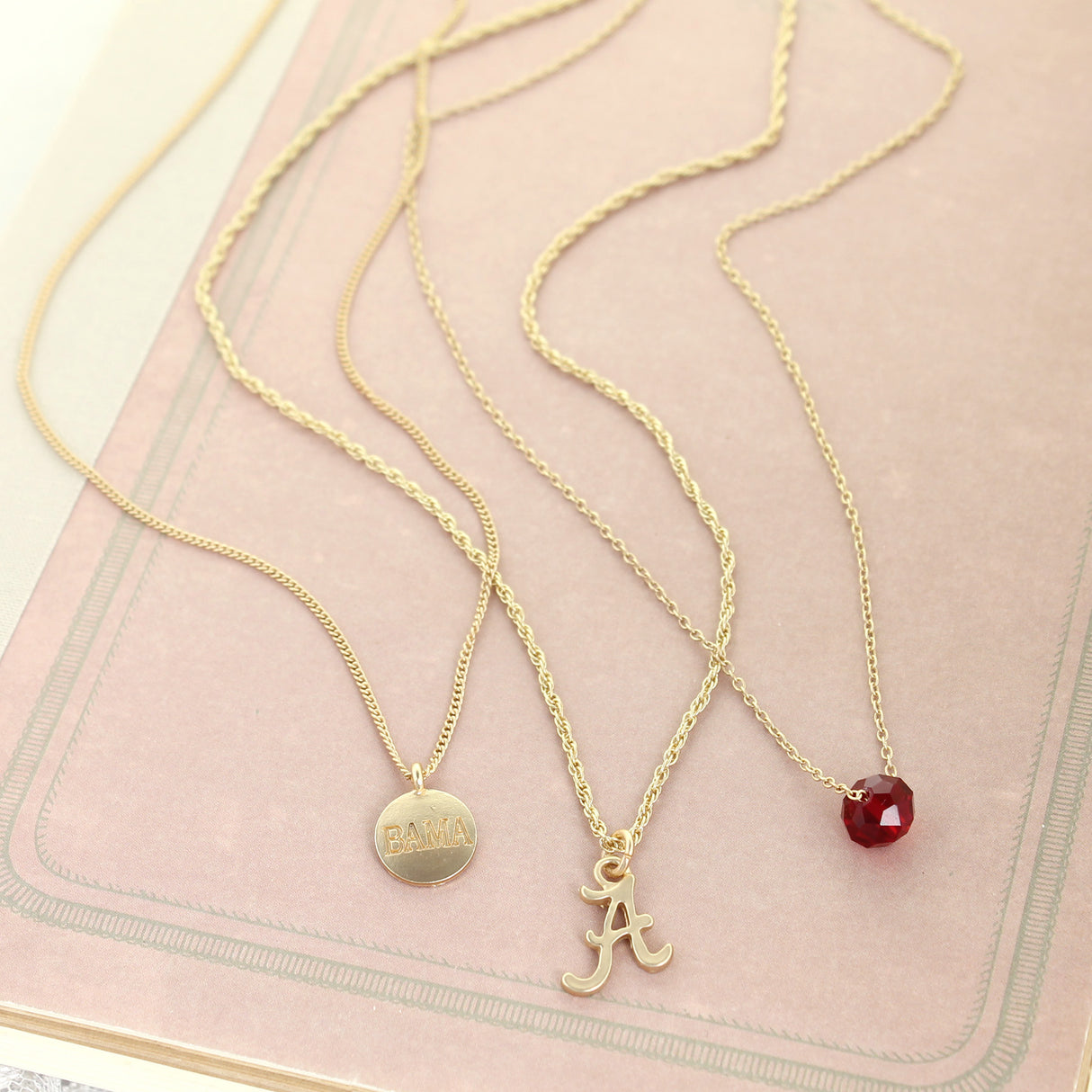 16” - 20” Alabama Matte Gold Logo Trio Necklace Set