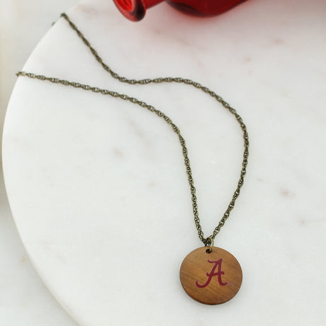 18 - 21” Alabama Logo Wood Disc Necklace