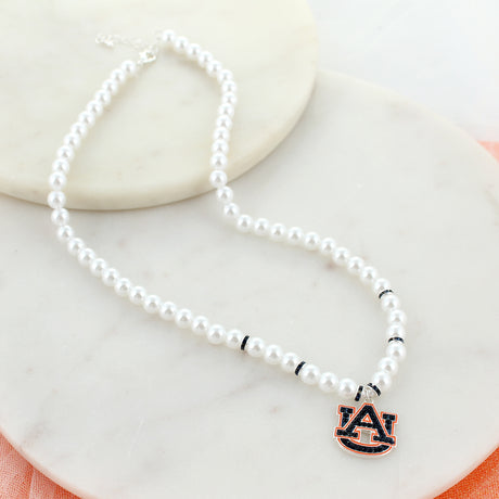 20 - 22” Auburn Pearl & Crystal Logo Necklace