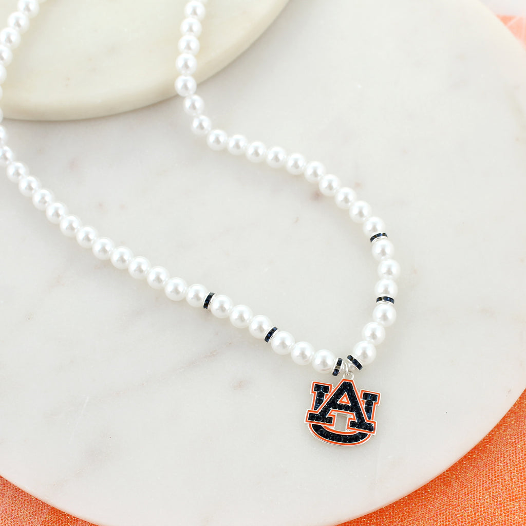 20 - 22” Auburn Pearl & Crystal Logo Necklace