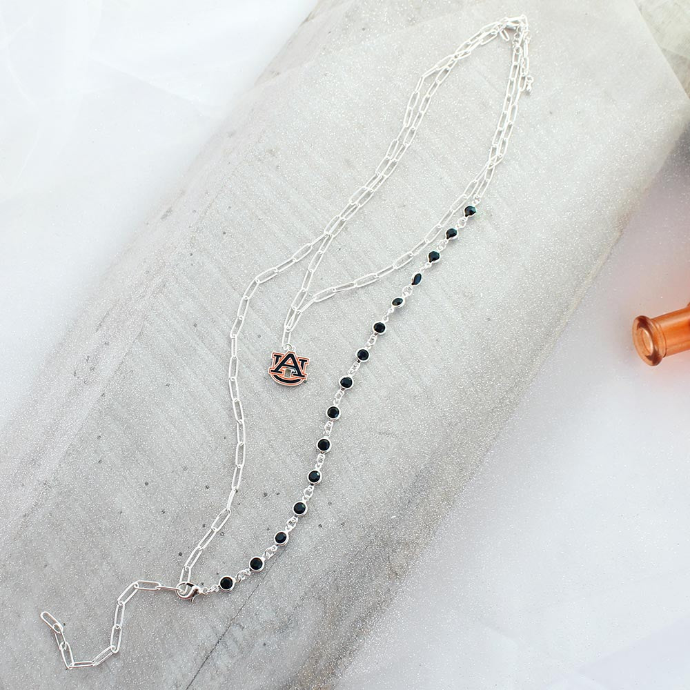 18 - 32” Auburn Paperclip Chain & Enamel Logo Necklace Set