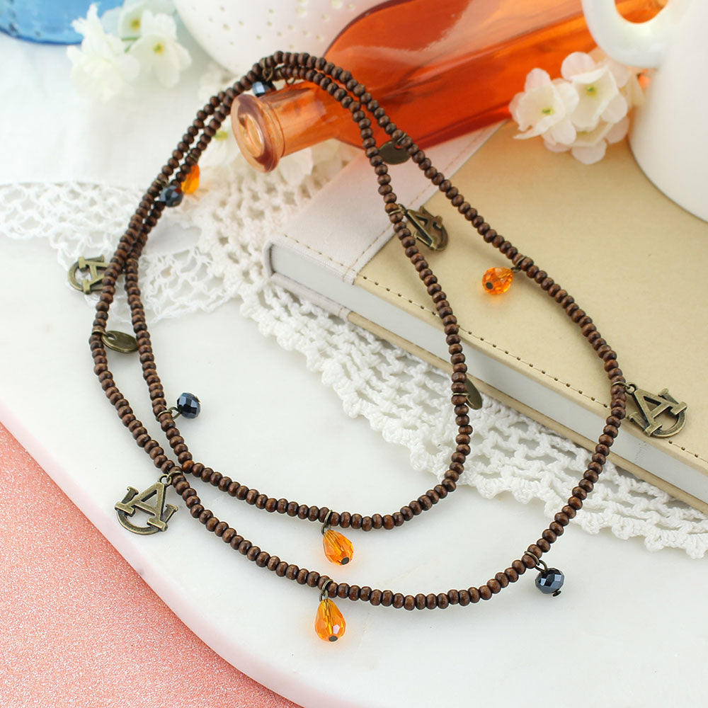 Auburn Wood Bead Stretch Necklace/Bracelet