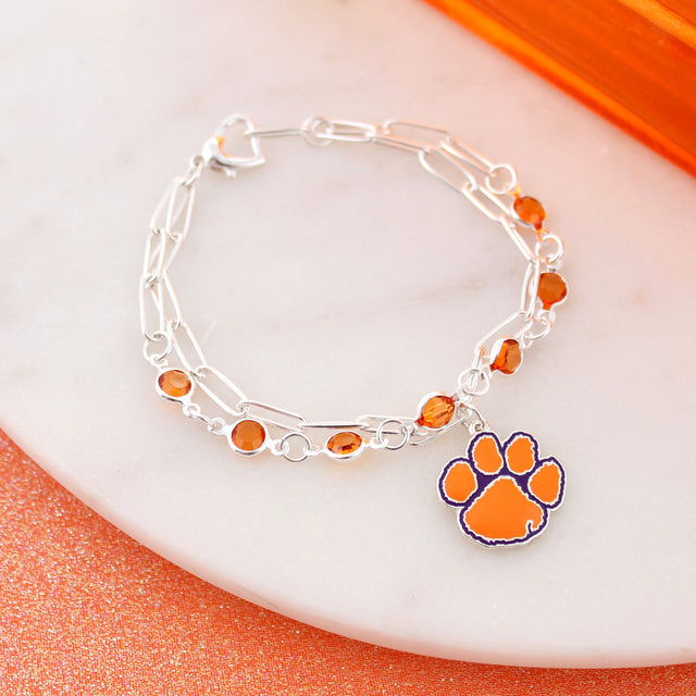 Clemson Paperclip Chain & Enamel Logo Bracelet