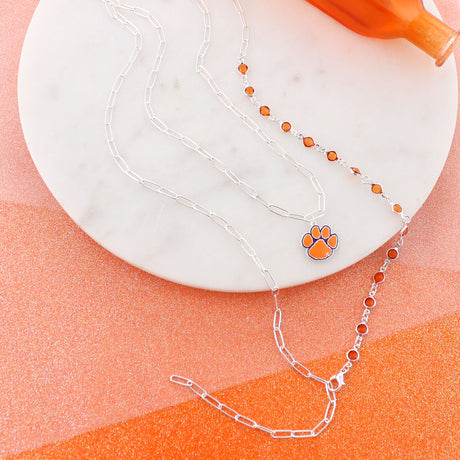 18 - 32” Clemson Paperclip Chain & Enamel Logo Necklace Set