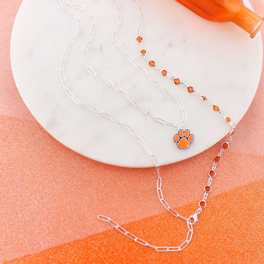18 - 32” Clemson Paperclip Chain & Enamel Logo Necklace Set
