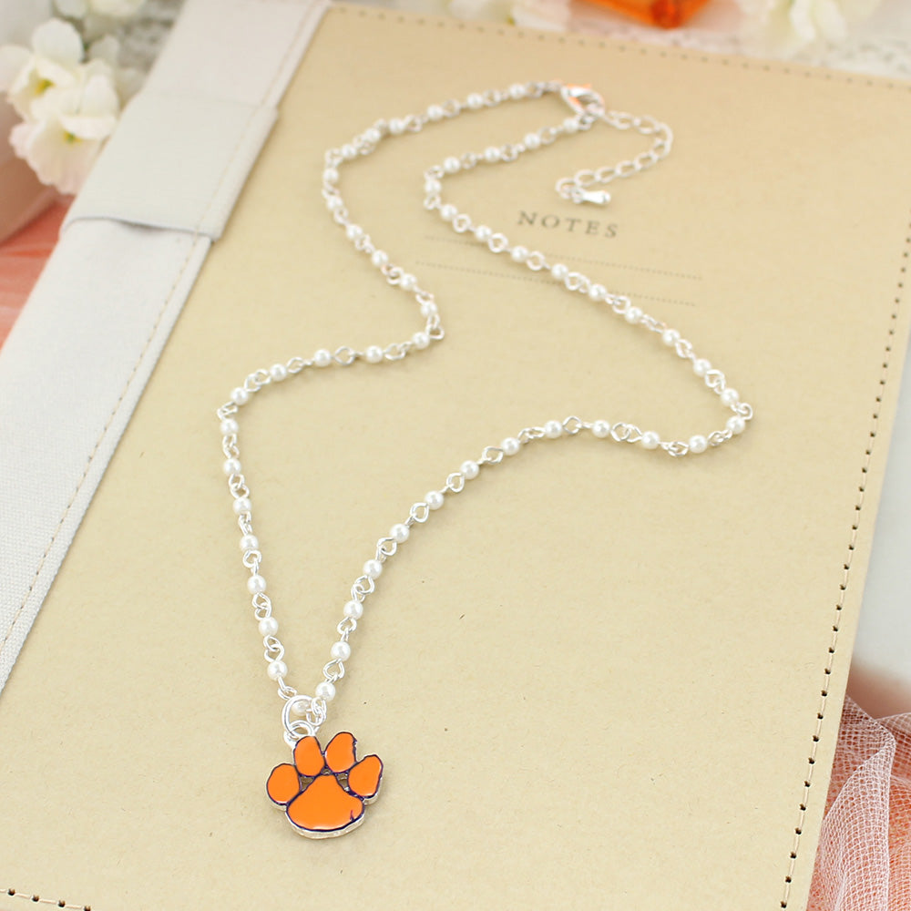 Clemson Enamel Logo & Pearl Necklace