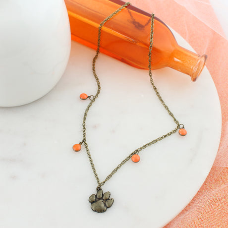 18 - 20” Clemson Vintage Logo & Enamel Dot Necklace