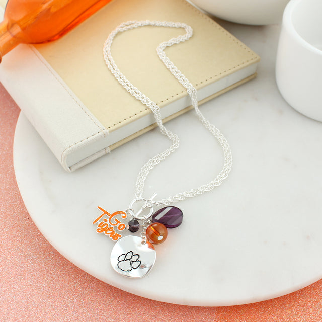 Clemson Logo Disc & Slogan Cluster Convertible Necklace