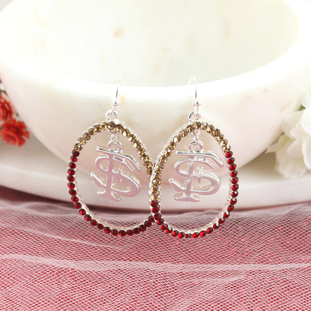 Florida State Crystal Loop Earrings