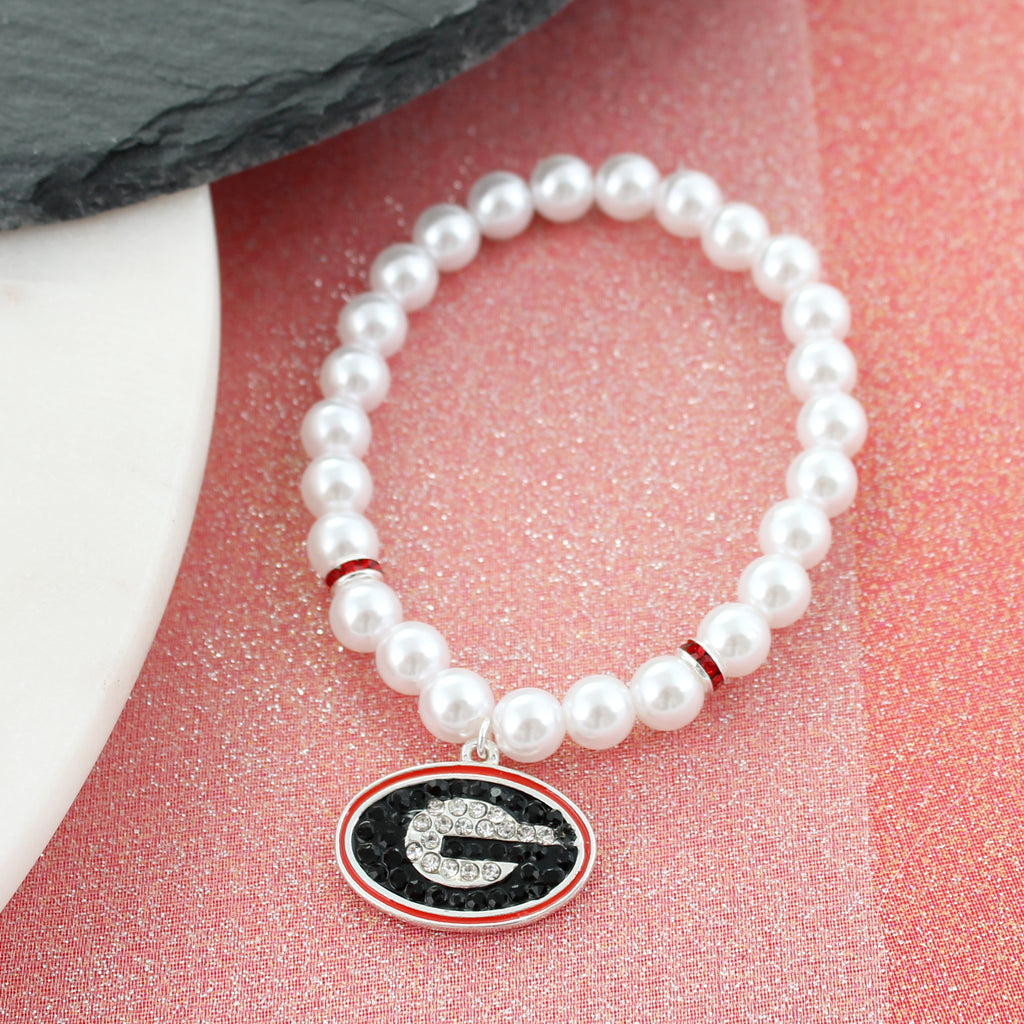 Georgia Pearl & Crystal Logo Stretch Bracelet