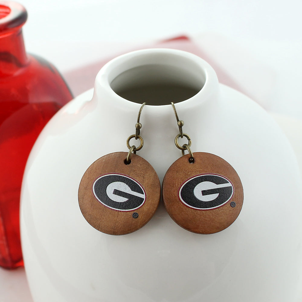 Georgia Logo Wood Disc Earrings
