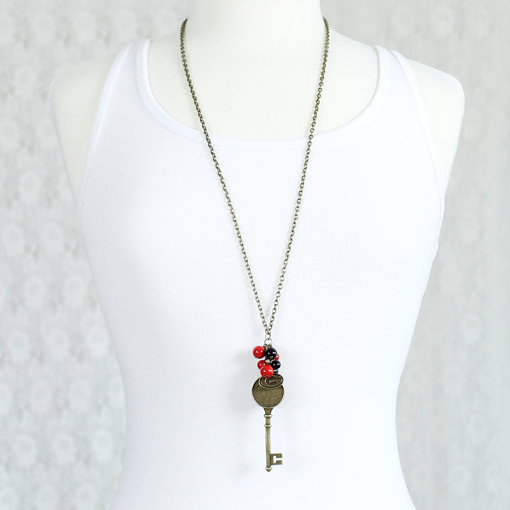 36” Georgia Vintage Style Logo w/ Key and Pearl Cluster Necklace