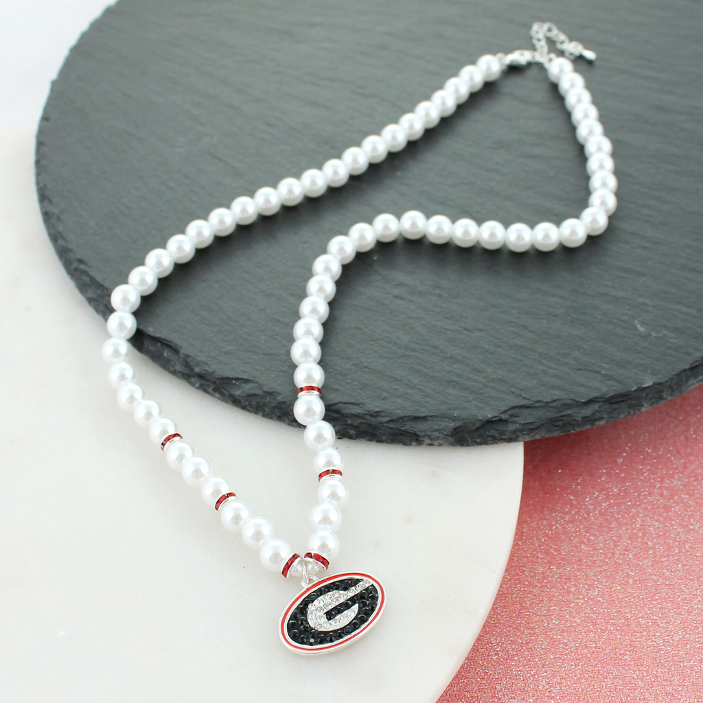 20 - 22” Georgia Pearl & Crystal Logo Necklace