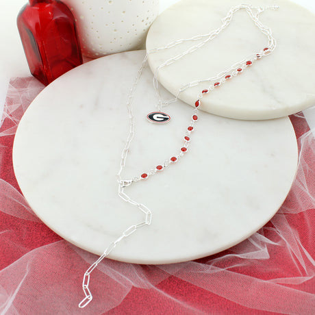 18 - 32” Georgia Paperclip Chain & Enamel Logo Necklace Set