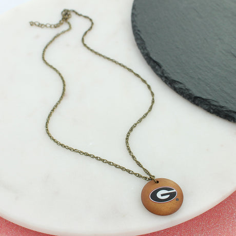 18 - 21” Georgia Logo Wood Disc Necklace