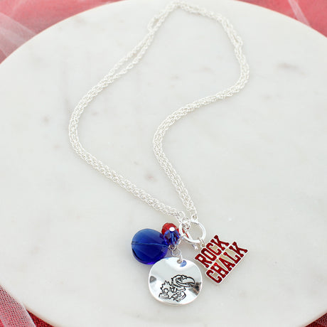 18 - 36” Kansas Logo Disc & Slogan Cluster Convertible Necklace