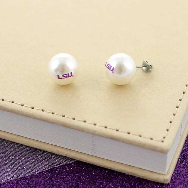 LSU Logo Pearl Stud Earrings