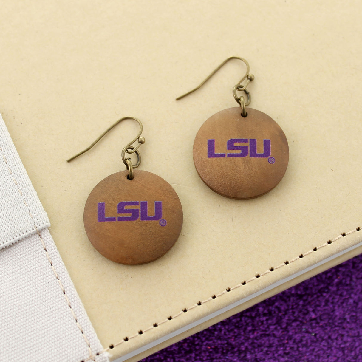 LSU Logo Wood Disc Earrings