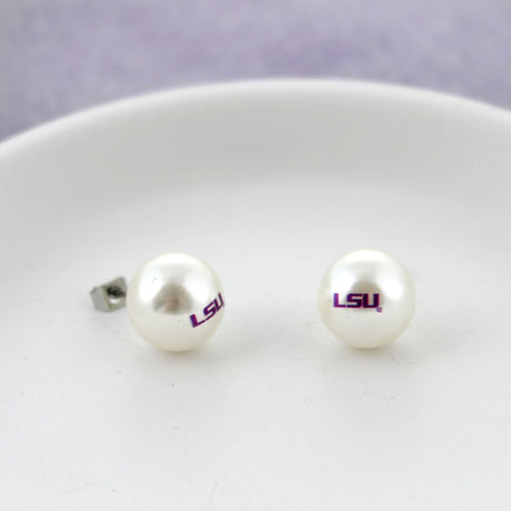 LSU Logo Pearl Stud Earrings