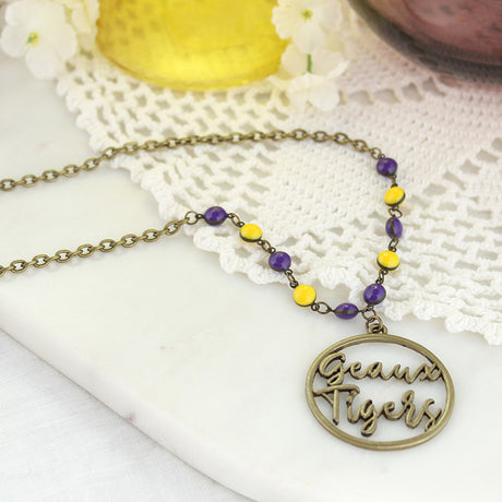 34” LSU Vintage Style Cutout Slogan Necklace