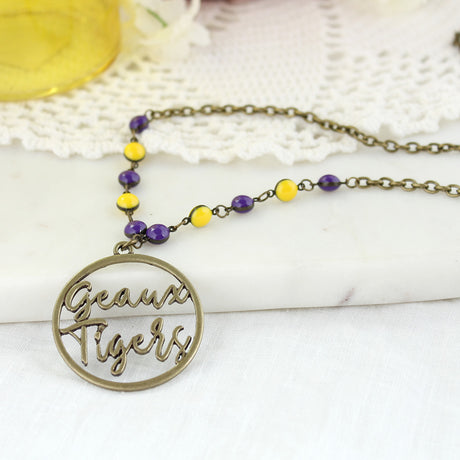 34” LSU Vintage Style Cutout Slogan Necklace