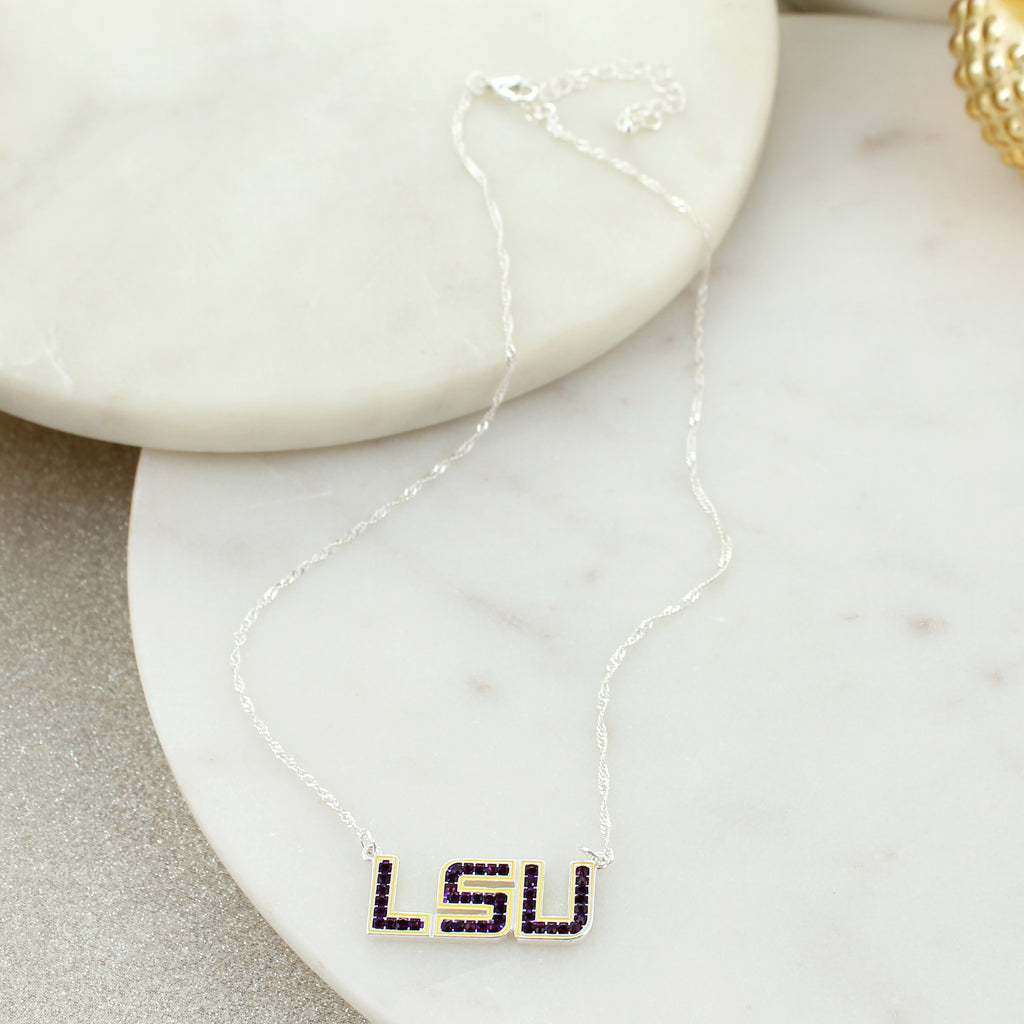 LSU Crystal Logo Necklace