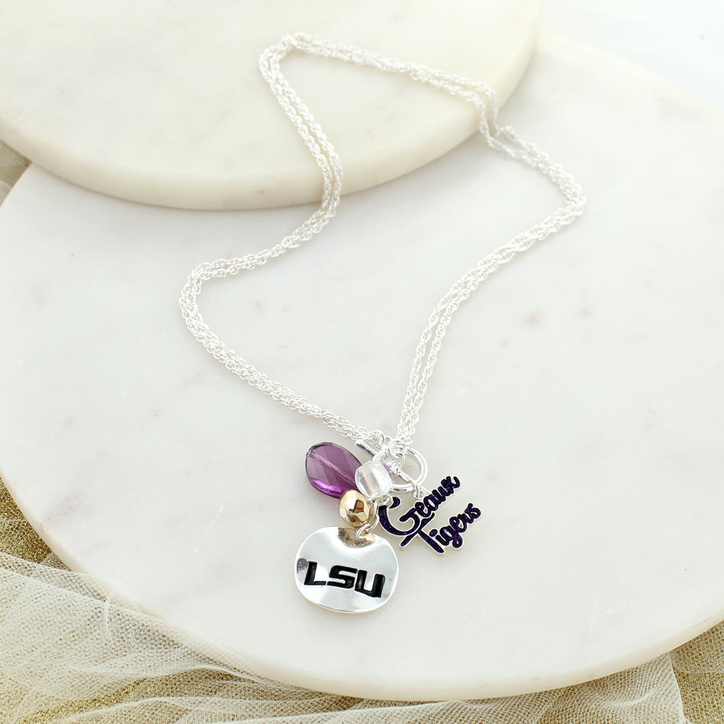 18 - 36” LSU Logo Disc & Slogan Cluster Convertible Necklace