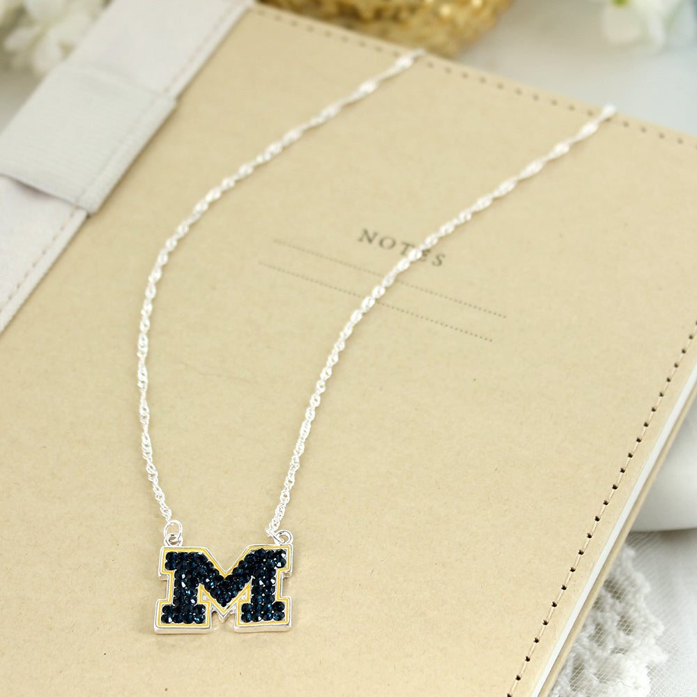 Michigan Crystal Logo Necklace