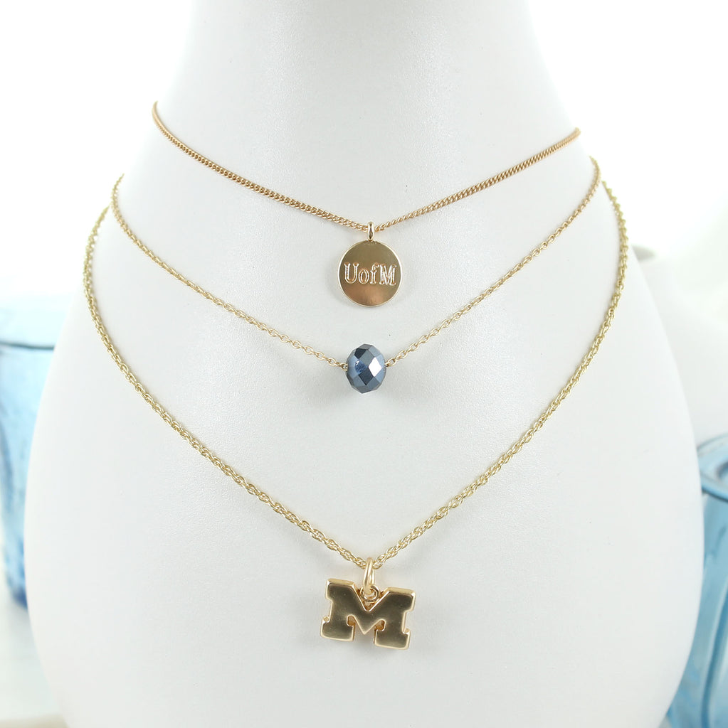 16” - 20” Michigan Matte Gold Logo Trio Necklace Set
