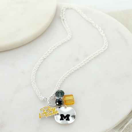 18 - 36” Michigan Logo Disc & Slogan Cluster Convertible Necklace