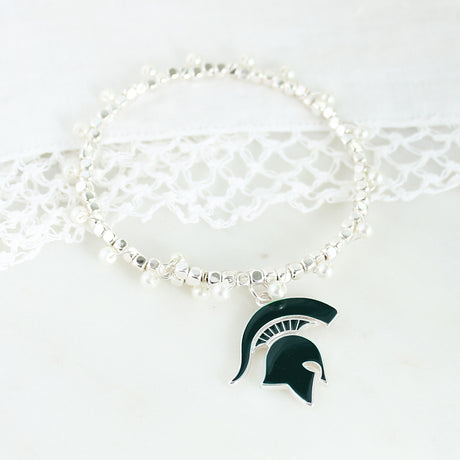 Michigan State Enamel Logo & Pearl Bracelet