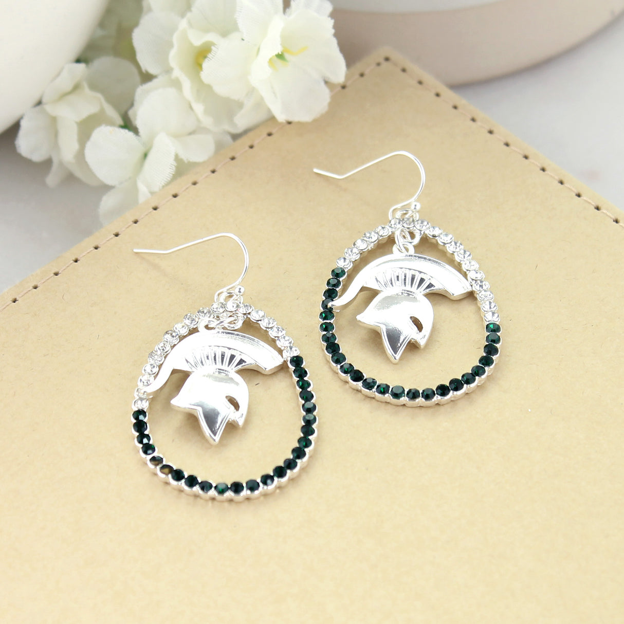 Michigan State Crystal Loop Earrings