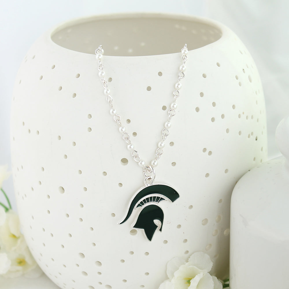 Michigan State Enamel Logo & Pearl Necklace