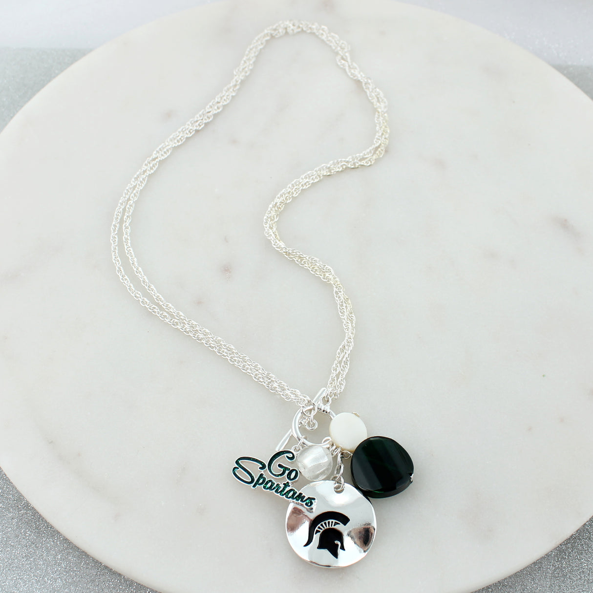 Michigan State Logo Disc & Slogan Cluster Convertible Necklace