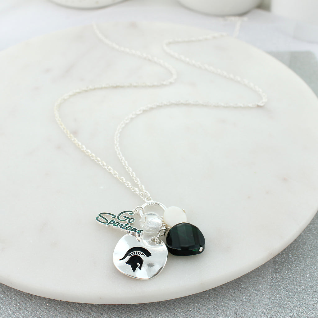 Michigan State Logo Disc & Slogan Cluster Convertible Necklace